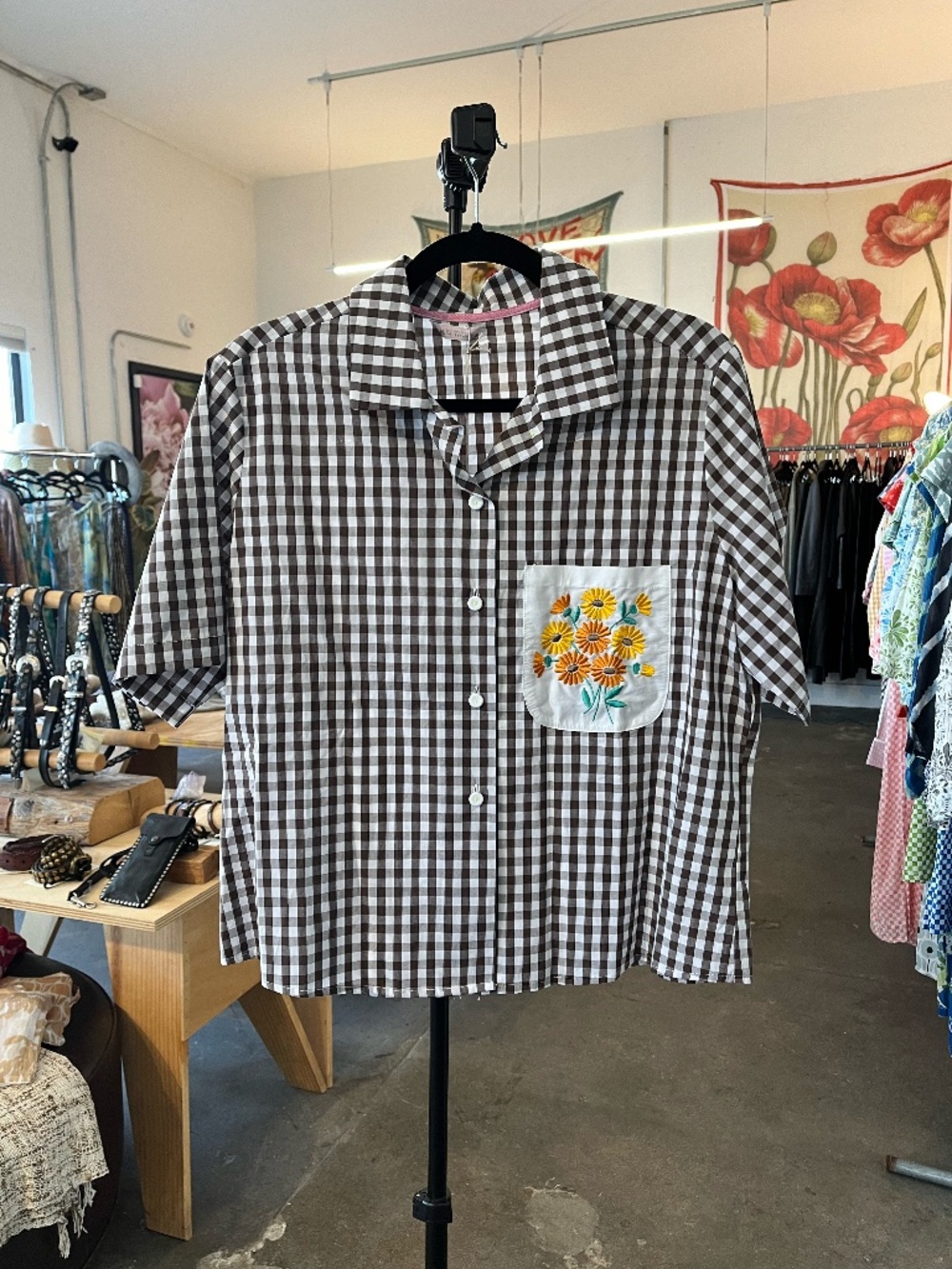 Miki Thumb Embroidered Gingham Top
